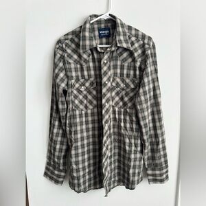 Wrangler Gray and White Plaid Western Shirt Jacket